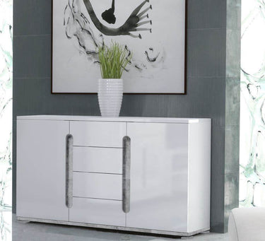 Elise White High Gloss and Grey Sideboard with 2 Doors and 4 Drawers - UK Luxury Furniture